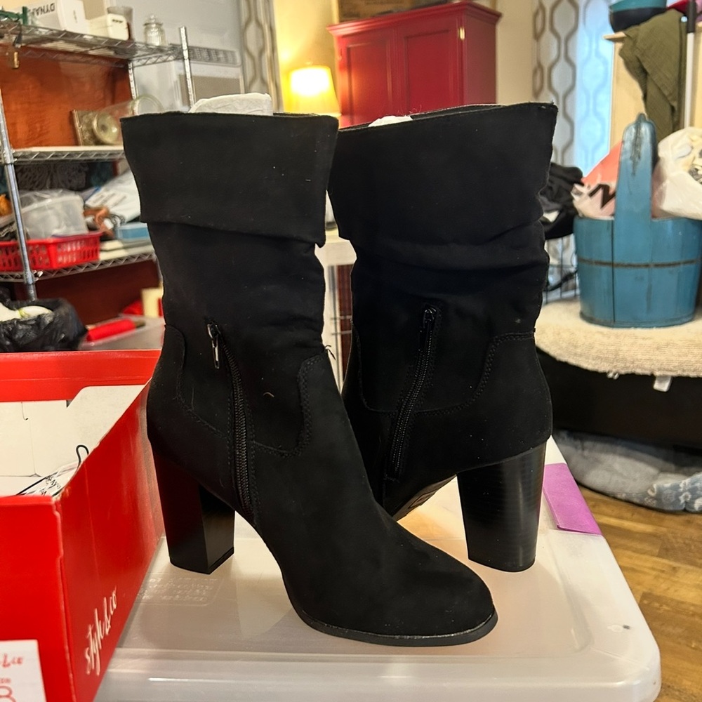 Style & Co. Elegant Black Suede Heeled Boots